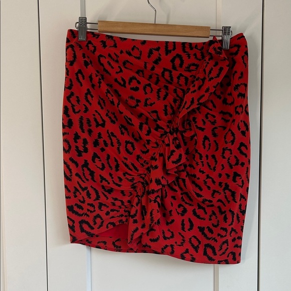 A.L.C. Geller Red Leopard Silk Ruffle Mini Skirt | 8 - Picture 3 of 6